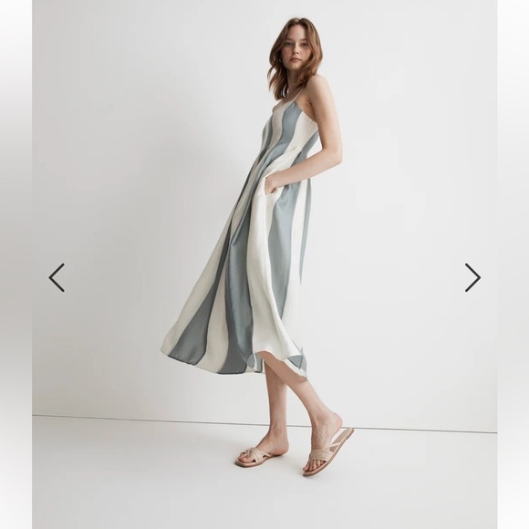Womens New Madewell Petite Pleated Midi Dress in Stripe - Picture 2 of 15